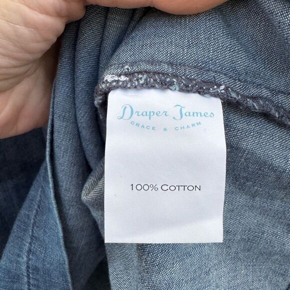 Draper James Women's Sleeveless Belted Demi Ruffled Chambray Dress Size Small - Picture 10 of 10